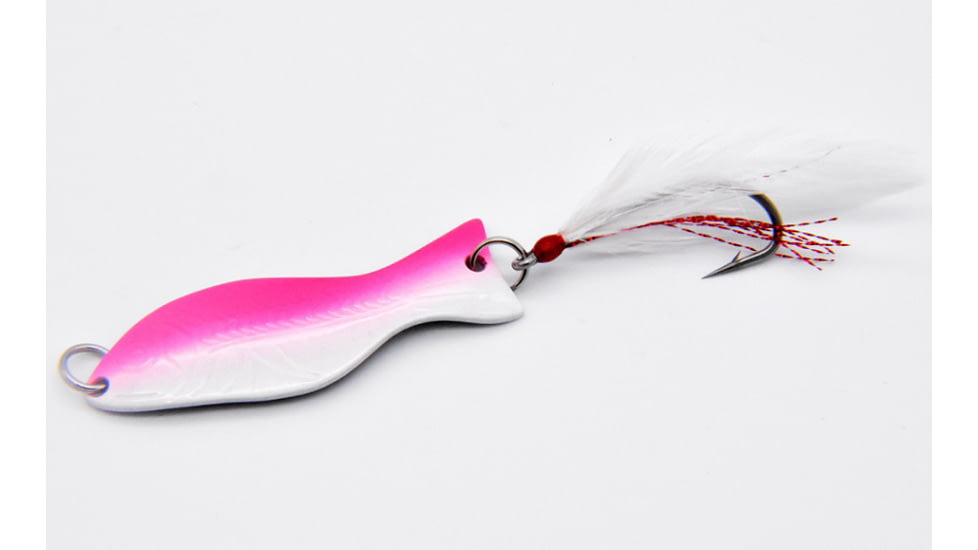 Als Goldfish Saltwater Series Goldfish with 3/0 Single Hook and Hackle Feather 2-3/4in, White Pink, 1/2oz, G300-SWP