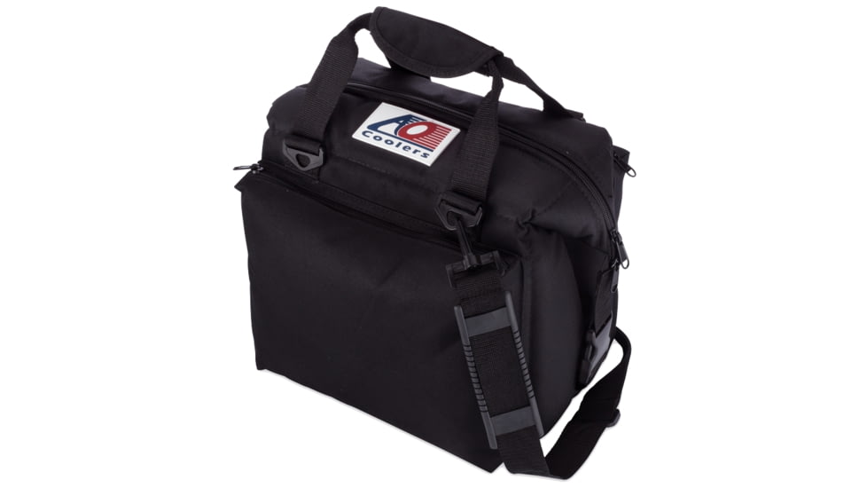 AO Coolers 12 Can Deluxe Canvas Soft Cooler, w/Removable Shoulder Strap, Black, Small, AO12DXBK