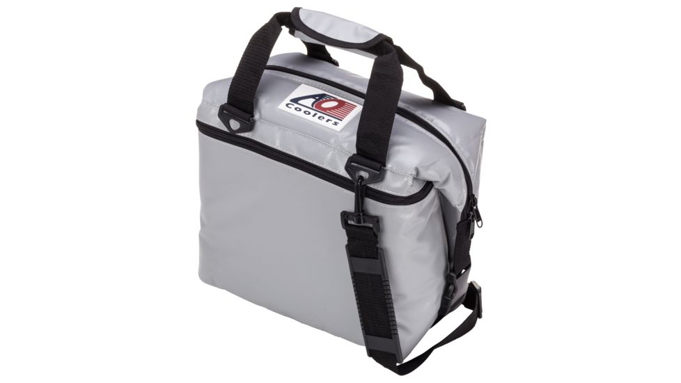 AO Coolers 12 Can Vinyl Soft Cooler, w/Removable Shoulder Strap, Silver, Small, AOFI12SL