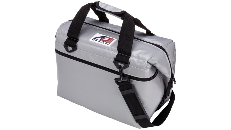 AO Coolers 24 Can Vinyl Soft Cooler, w/Removable Shoulder Strap, Silver, Medium, AOFI24SL