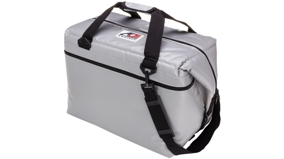 AO Coolers 48 Can Vinyl Soft Cooler, w/Removable Shoulder Strap, Silver, Oversized, AOFI48SL