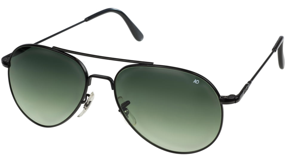 AO Flight Gear General Sunglasses, Wire Spatula, Black Frame, Polycarbonate Gradient Green Lens, 52mm, 32617
