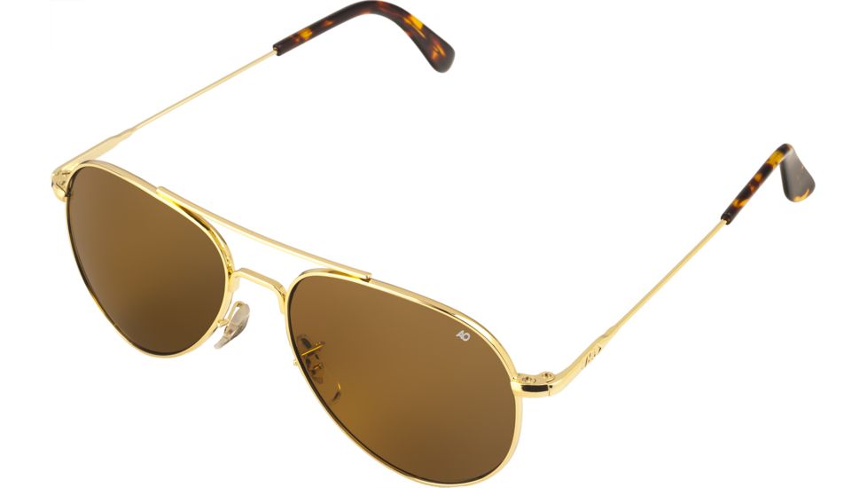 AO Flight Gear General Sunglasses, Wire Spatula, Gold Frame, Brown Glass Lens, Polarized