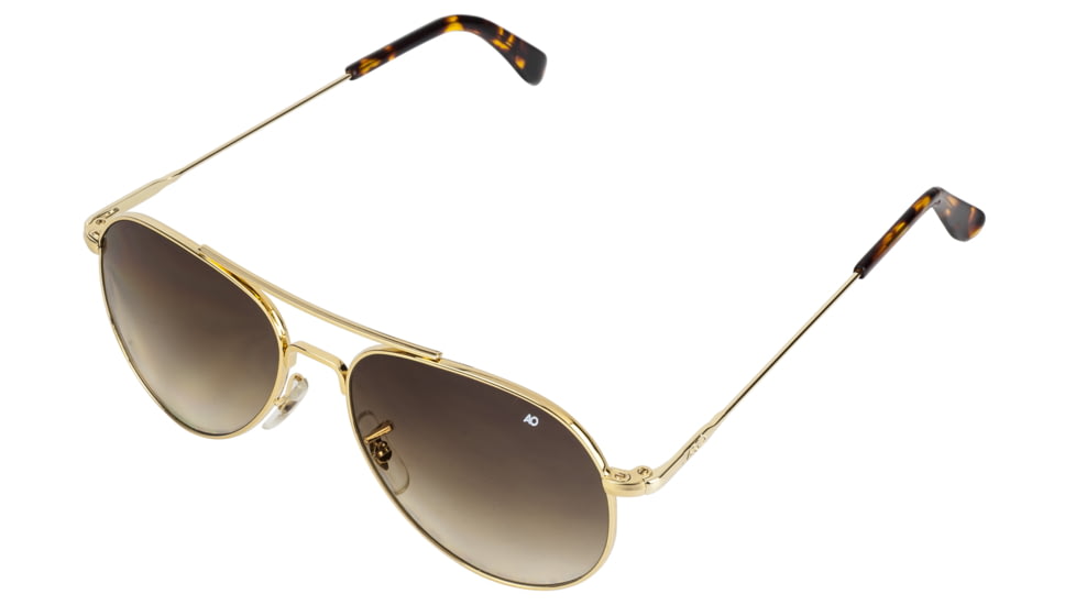AO Flight Gear General Sunglasses, Wire Spatula, Gold Frame, Polycarbonate Gradient Brown Lens, 52mm, 32602