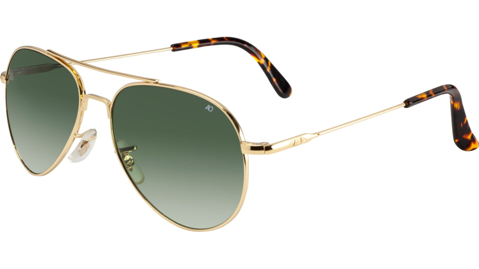 AO Flight Gear General Sunglasses, Wire Spatula, Gold Frame, Polycarbonate Gradient Green Lens, 52mm, 32601