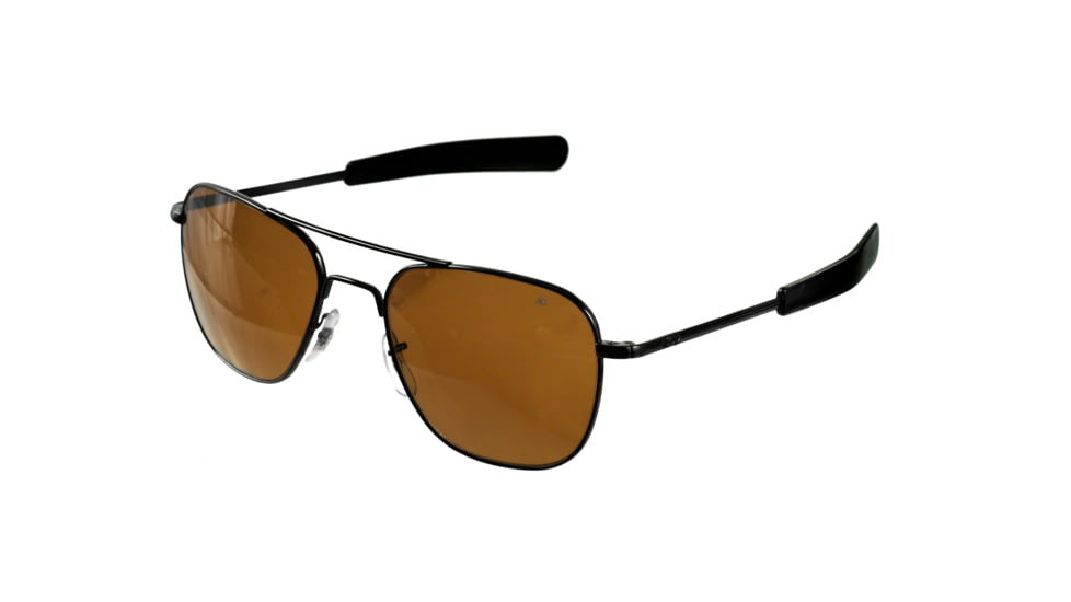 AO Original Pilot Sunglasses, Bayonet, Black Frame, HC Amber Poly Lens, Polarized, 57mm, 30107