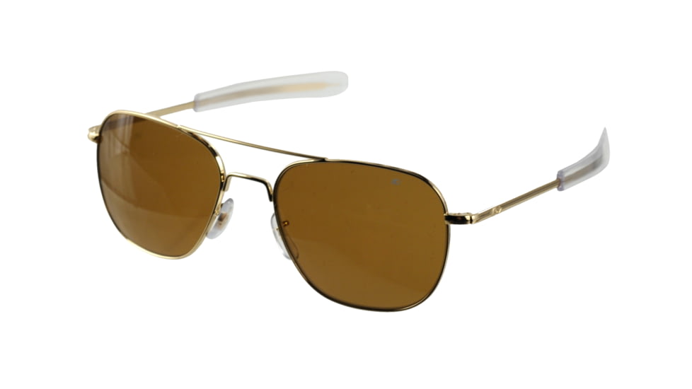 AO Original Pilot Sunglasses, Bayonet, Gold Frame, Brown Glass Lens, Polarized, 52mm, 32103
