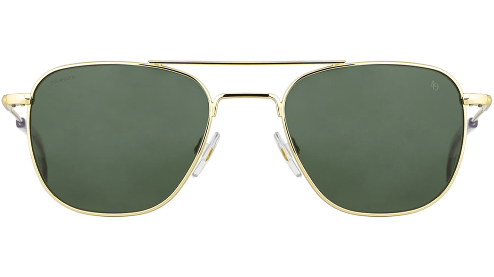 AO Original Pilot Sunglasses, Gold Frame, 52 mm Green SkyMaster Glass Lenses, Standard Temple, Polarized, 738921549369