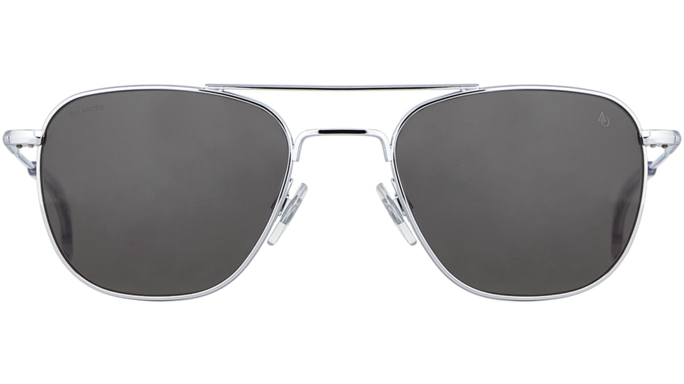 AO Original Pilot 2 Sunglasses, Silver Frame, Gray Nylon Polarized Lens, Standard Temple, 52-20-140, OP-252STCLGYN-P