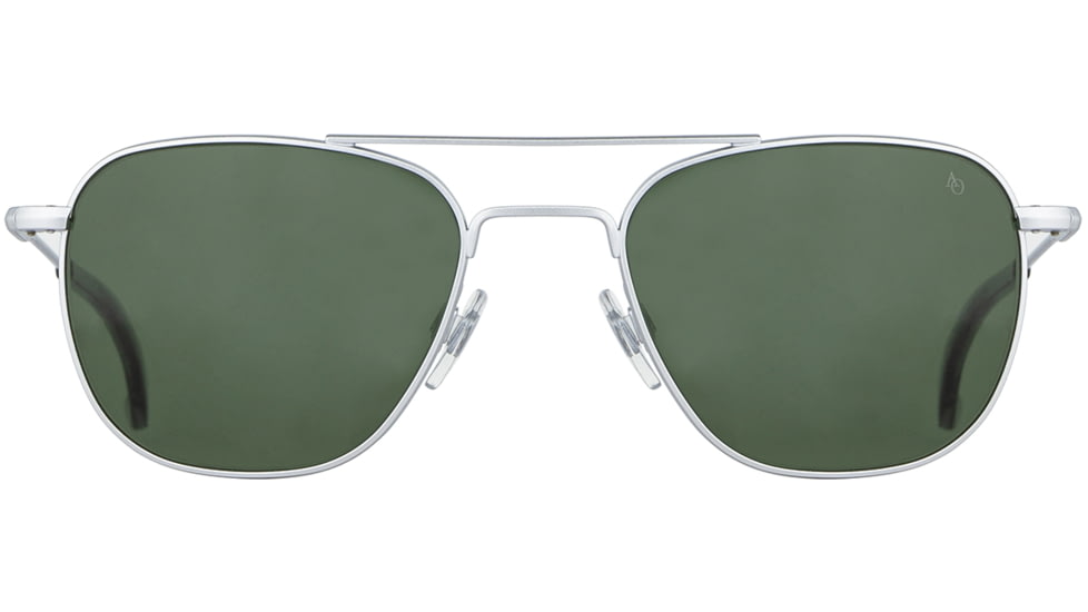 AO Original Pilot 4 Sunglasses, Matte Silver Frame, Green Glass Lens, 55-20-145, OP-455STSMGNG