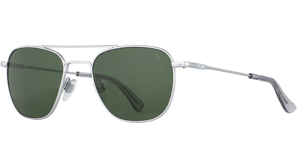 AO Original Pilot 4 Sunglasses, Matte Silver Frame, Green Nylon Lens, 57-20-145, OP-457STSMGNN