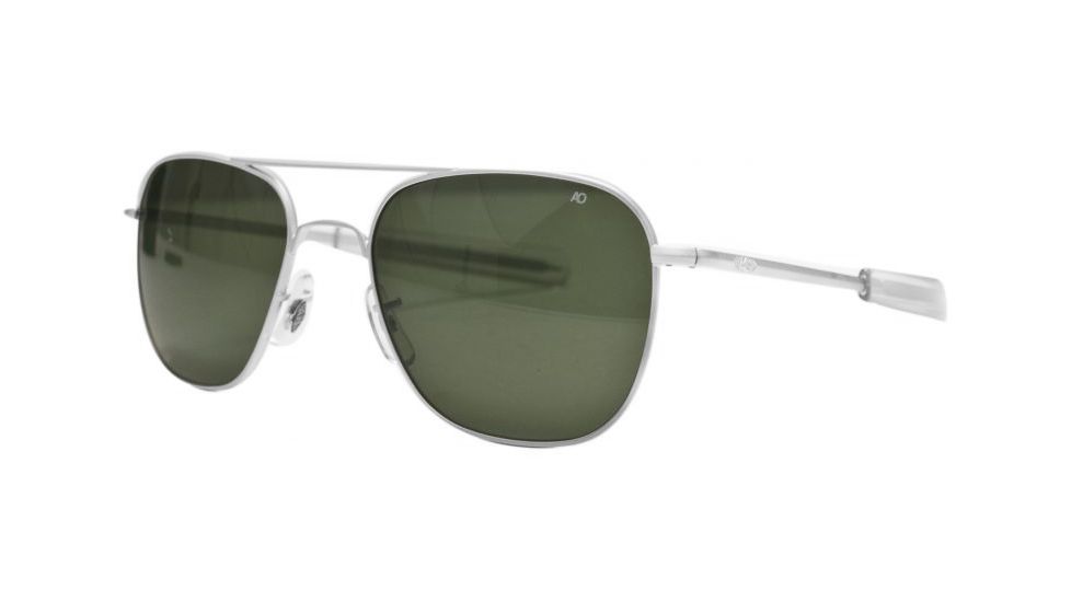 Open Box, Dealer Demo, AO Original Pilot Sunglasses, Bayonet, Silver Frame, Green Glass Lenses, 57mm, 32207