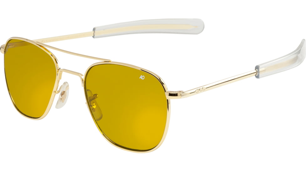AO Original Pilot Sunglasses, Bayonet, Gold Frame, Yellow Lens, Polarized, 52mm, 32286