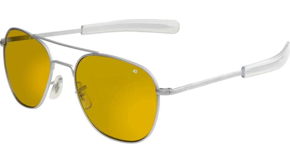 AO Original Pilot Sunglasses, Bayonet, Matte Chrome Frame, Yellow Lens, Polarized, 52mm, 30225