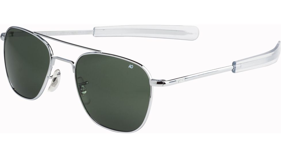 AO Original Pilot Sunglasses, Bayonet, Silver Frame, Green Glass Lenses, 52mm, 32201