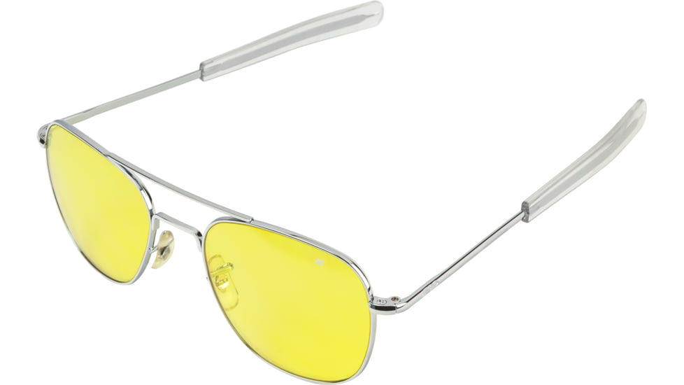 AO Original Pilot Sunglasses, Bayonet, Silver Frame, Yellow Lens, Polarized, 57mm, 30255