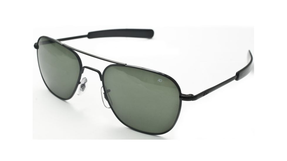 AO Original Pilot Sunglasses, Bayonet, Black Frame, Green Glass Lenses, 52mm, 32210