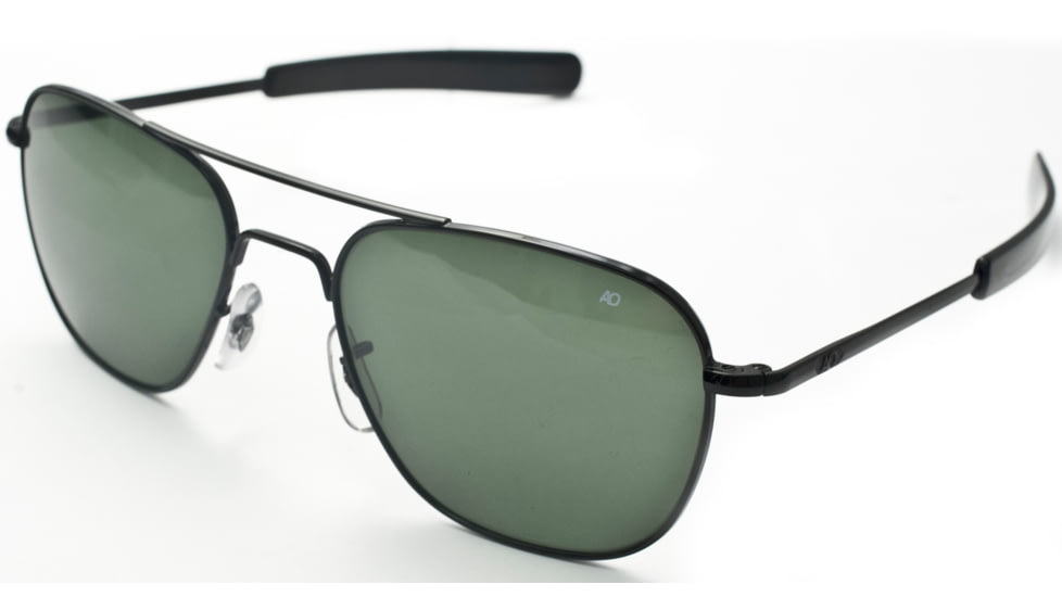AO Original Pilot Sunglasses, Bayonet, Black Frame, Green Glass Lenses, 55mm, 32213