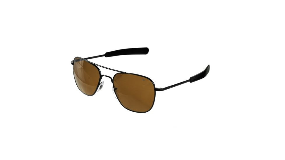 AO Original Pilot Sunglasses, Bayonet, Black Frame, HC Amber Poly Lens, Polarized, 52mm, 30029