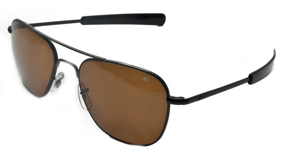 AO Original Pilot Sunglasses, Bayonet, Black Frame, HC Amber Poly Lens, Polarized, 55mm, 32156