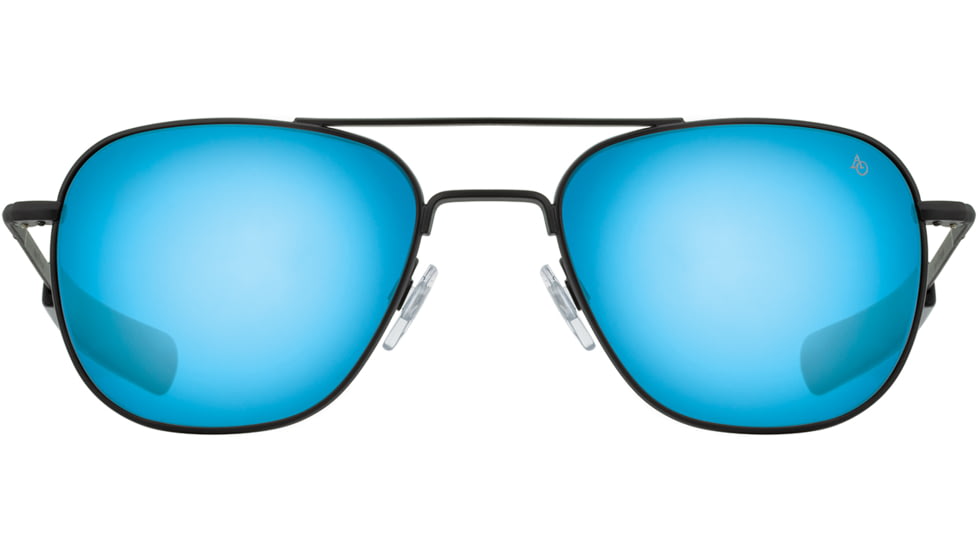 AO Original Pilot Sunglasses, Black Frame, 57 mm SunFlash Blue Mirror SkyMaster Glass Lenses, Bayonet Temple,738921564843