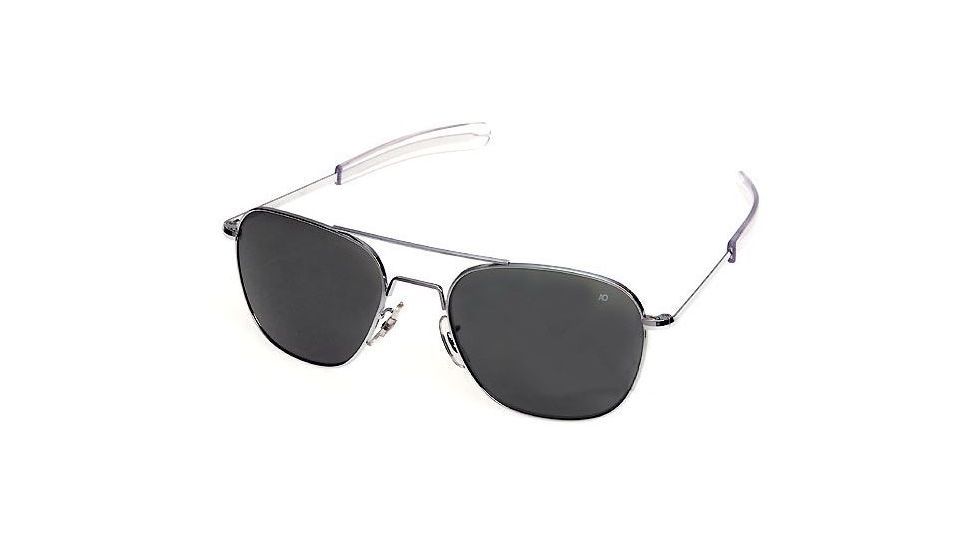 AO Original Pilot Sunglasses, Bayonet, Matte Chrome Frame, CC Gray Poly Lens, Polarized, 55mm, 30196