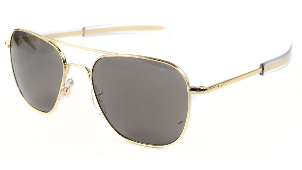 AO Original Pilot Sunglasses, Bayonet, Gold Frame, True Color Gray Glass Lens, 55mm, 10701-603