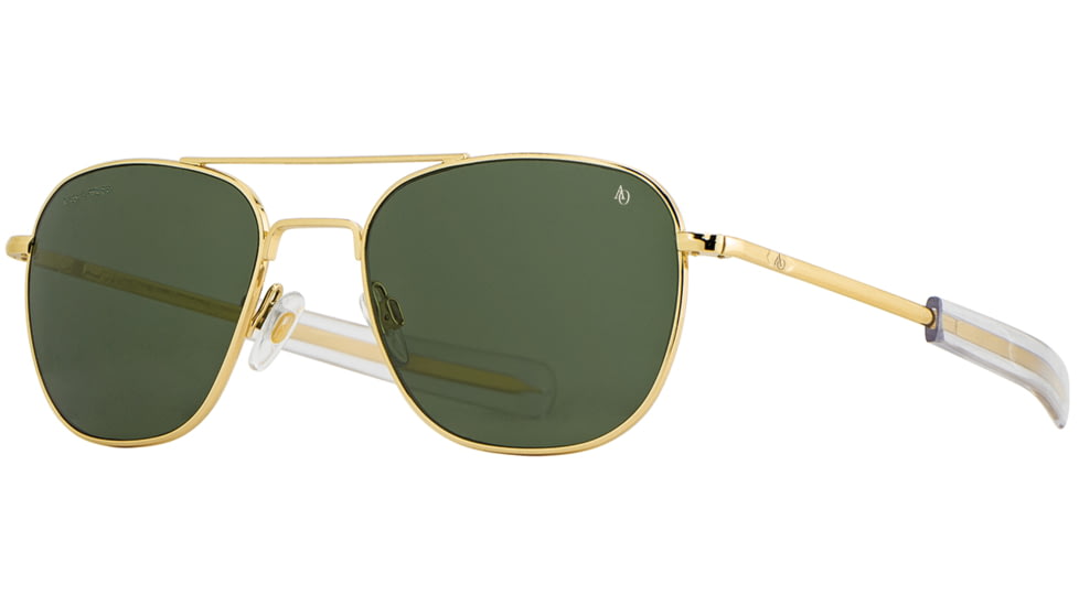 AO Original Pilot Sunglasses, Gold Frame, 55 mm Calobar Green SkyMaster Glass Lenses, Bayonet Temple, Polarized, 738921549451