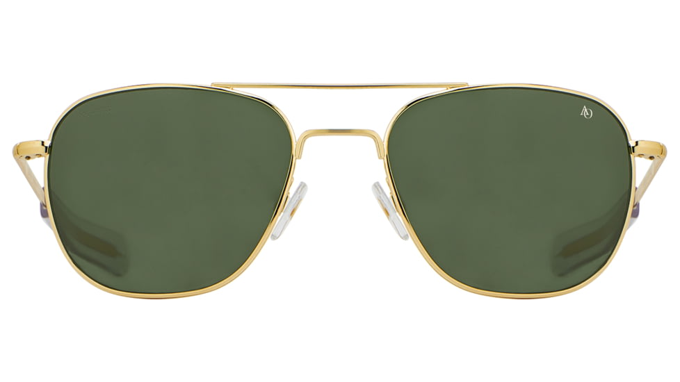 AO Original Pilot Sunglasses, Gold Frame, 55 mm Calobar Green SkyMaster Glass Lenses, Bayonet Temple, Polarized, 738921549451