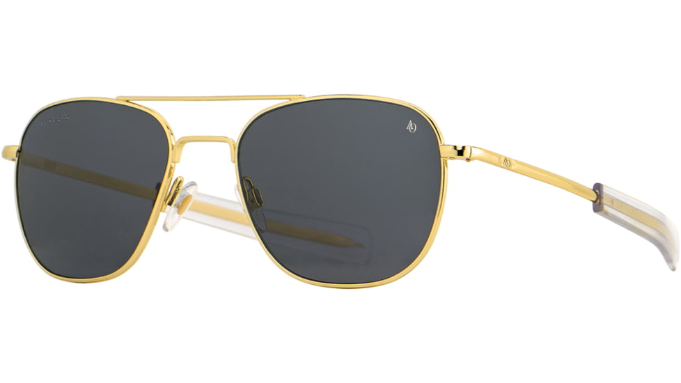 AO Original Pilot Sunglasses, Gold Frame, 52 mm True Color Gray AOLite Nylon Lenses, Bayonet Temple, Polarized, OP-152BTCLGYN-P