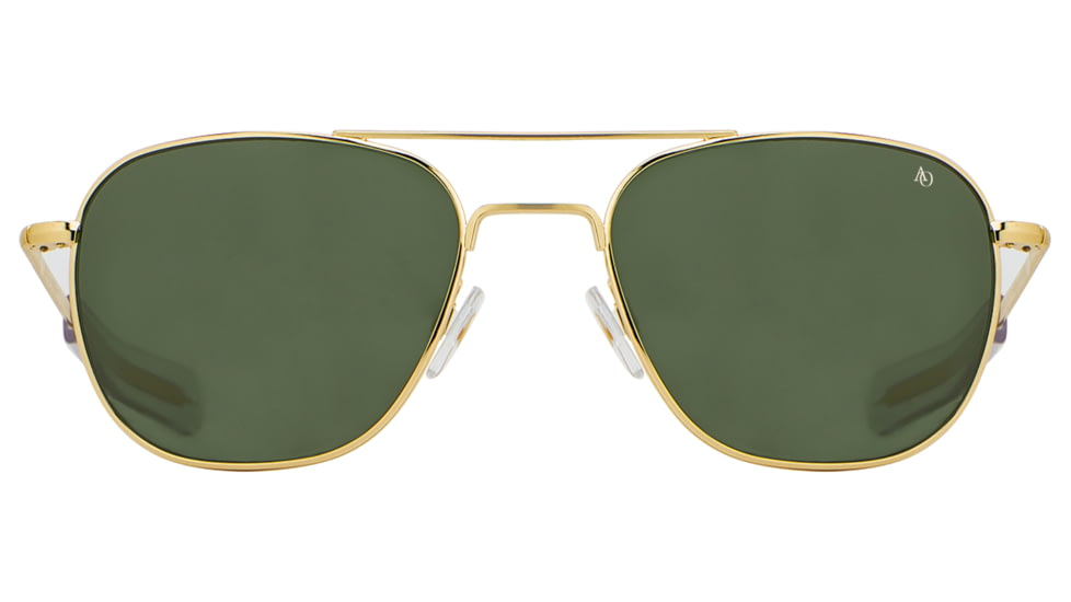 AO Original Pilot Sunglasses, Gold Frame, 57 mm Calobar Green SkyMaster Glass Lenses, Bayonet Temple,OP-157BTCLGNG