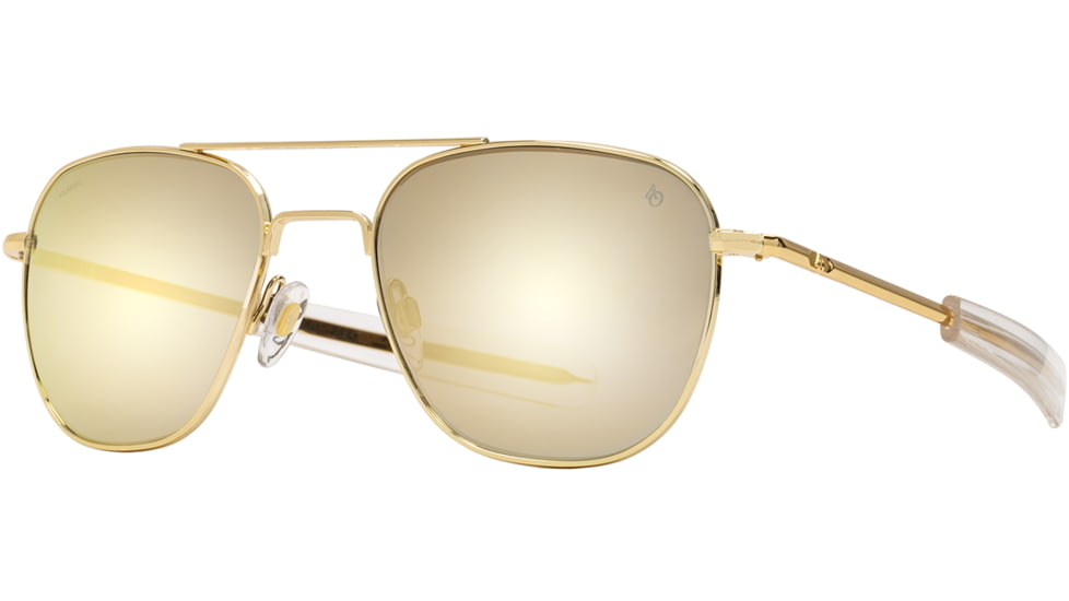 AO Original Pilot Sunglasses, Gold Frame, 57 mm SunFlash Gold Mirror SkyMaster Glass Lenses, Bayonet Temple, Polarized, 738921564591