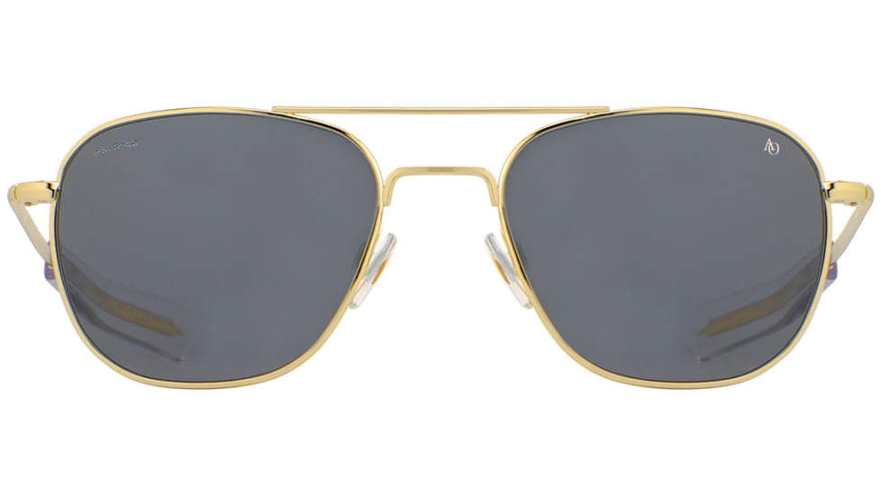 AO Original Pilot Sunglasses, Gold Frame, 55 mm True Color Gray SkyMaster Glass Lenses, Bayonet Temple, Polarized, 738921549499