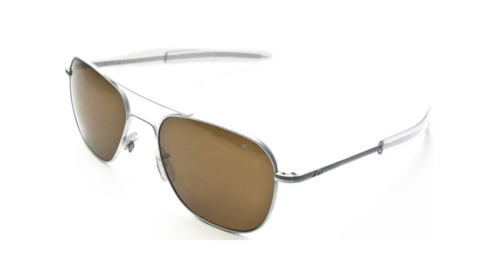 AO Original Pilot Sunglasses, Bayonet, Matte Chrome Frame, Brown Glass Lens, Polarized, 52mm, 32177
