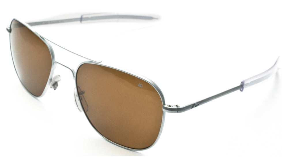 AO Original Pilot Sunglasses, Bayonet, Matte Chrome Frame, Brown Glass Lens, Polarized, 57mm, 32237
