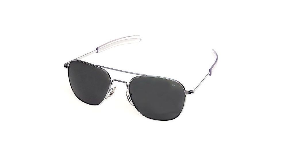 AO Original Pilot Sunglasses, Bayonet, Matte Chrome Frame, True Color Gray Glass Lens, 55mm, 10716-882