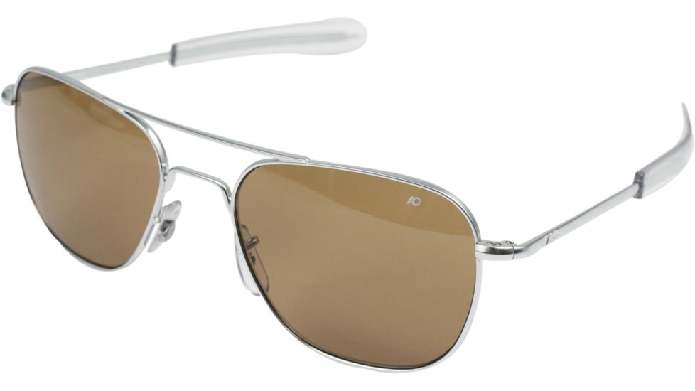 AO Original Pilot Sunglasses, Bayonet, Matte Chrome Frame, HC Amber Poly Lens, 55mm, 32253