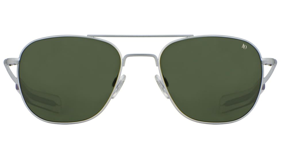 AO Original Pilot Sunglasses, Matte Silver Frame, 57 mm Calobar Green SkyMaster Glass Lenses, Bayonet Temple,738921550303