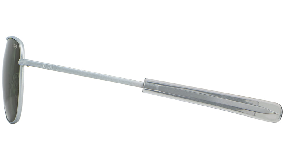 AO Original Pilot Sunglasses, Matte Silver Frame, 52 mm Calobar Green SkyMaster Glass Lenses, Bayonet Temple, Polarized, 738921550112