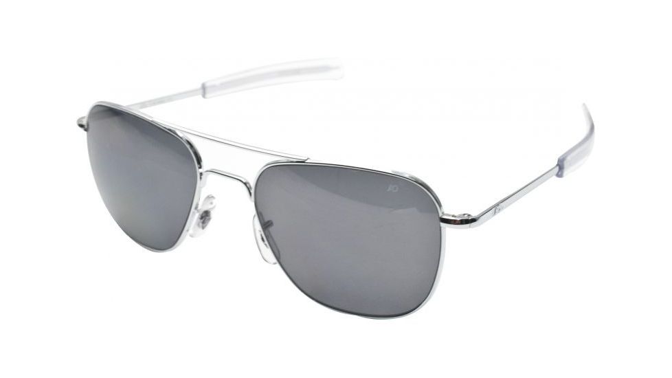 AO Original Pilot Sunglasses, Bayonet, Silver Frame, True Color Gray Glass Lens, 55mm, 30190