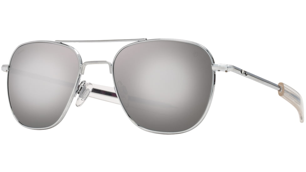 AO Original Pilot Sunglasses, Silver Frame, 52 mm SunFlash Silver Mirror SkyMaster Glass Lenses, Bayonet Temple, Polarized, 738921564638