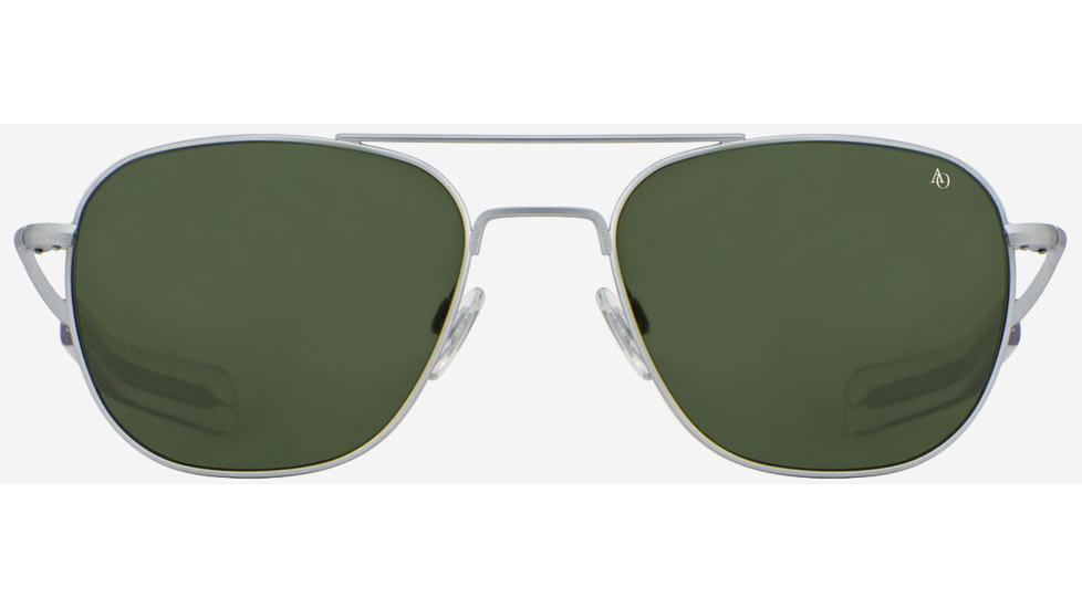 AO Original Pilot Sunglasses, Silver Frame, Calobar Green SkyMaster Glass Lenses, Bayonet Temple, 55-20-140, OP-255BTCLGNG