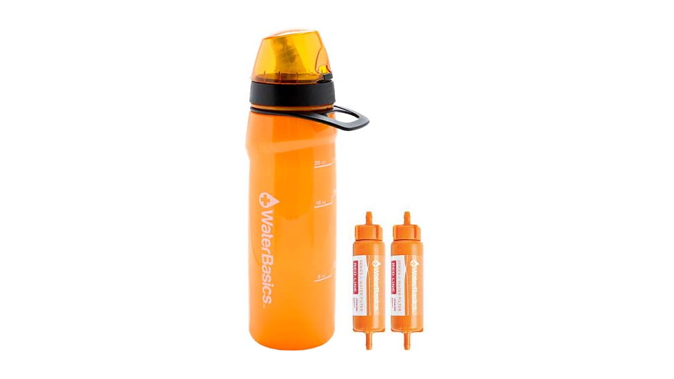 USED Aquamira WaterBasics Series II RED Line Filtered Water Bottle w/ 2 Filters, Orange, 67268, EDEMO2