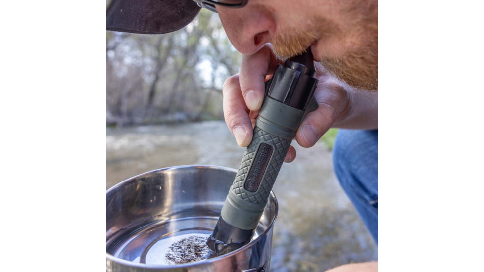 Aquamira Survival Straw, Emergency Water Filter System, Certified Filtration up to 300 Gallons of Water, Olive Drab Green