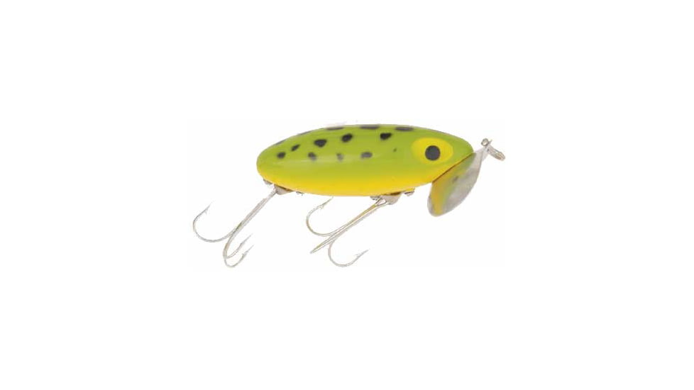 Arbogast Jointed Clicker Jitterbug, 2 1/2, 3/8 oz, Frog/Yellow Belly, G625-07