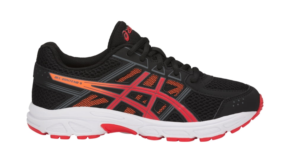 Asics GEL-Contend 4 GS Shoes - Kids, Black/Fiery Red/Shocking Orange, Medium, 4 US C707N.9023-4