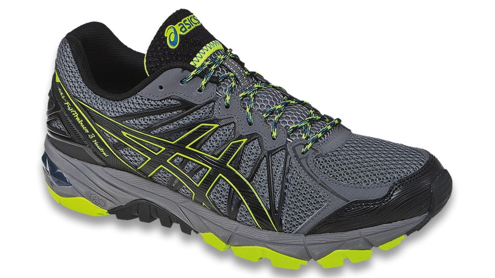 Asics Gel-FujiTrabuco 3 Trail Running Shoe - Mens-Storm/Black/Lime-Medium-12 US