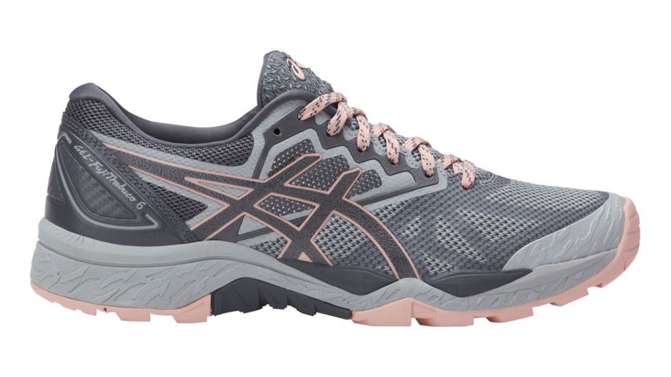 Asics Gel-FujiTrabuco 6 Trail Running Shoe - Women's-Mid Grey/Carbon/Evening Sand-Medium-7