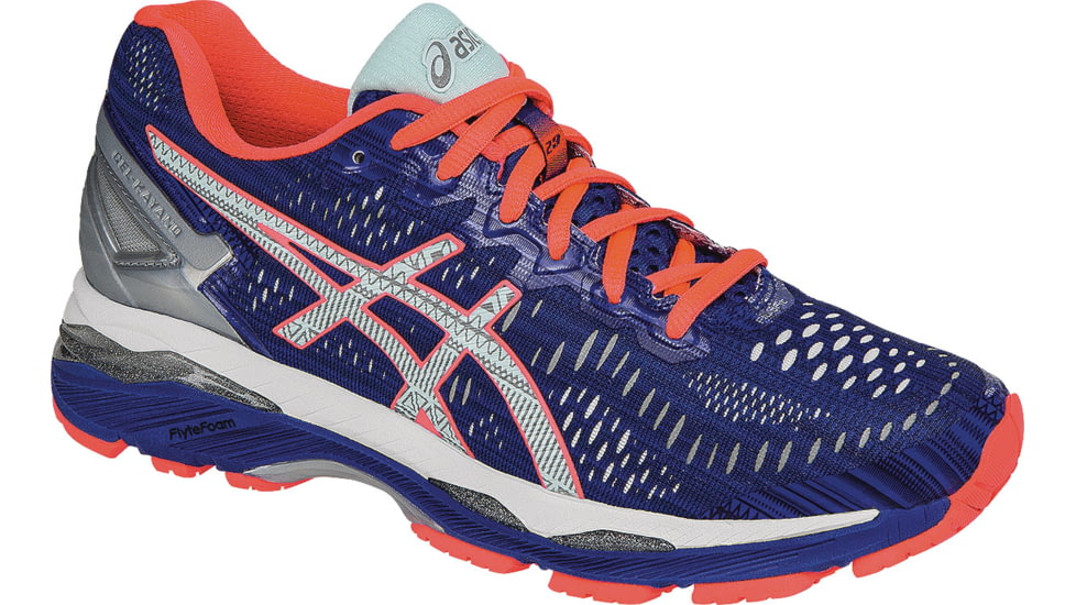 Asics Gel-Kayano 23 Lite-Show Road Running Shoe - Women's-Blue/Silver/Coral-Medium-7