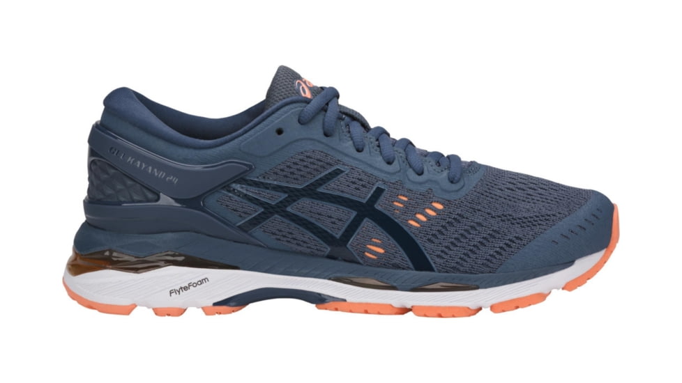 Asics GEL-Kayano 24 Road Running Shoes - Women's, Smoke Blue/Dark Blue/Canteloupe, Medium, 10 US T799N.5649-10